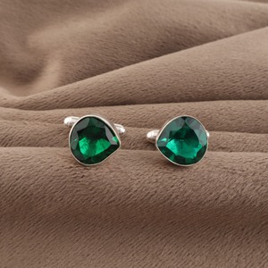 Designer Handcrafted <b>Green</b> <b>Emerald</b> Gemstone Cufflinks Set in 925 Sterling Silver Handmade Unisex Jewelry Formal Gift - Product Image 6