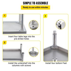 Tavolo di preparazione in acciaio inox per la fabbricazione di cucina commerciale 36X24X35 pollici 440 libbre capacità di carico in metallo resistente cucina - Product Image 6