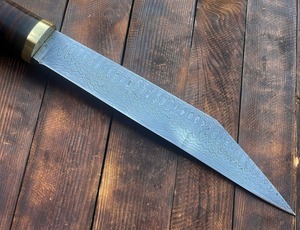Couteau Viking Seax ambidextre vintage fait main, lame en acier Damas avec manche et fourreau en cuir - Product Image 5