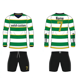 Ensemble de maillots de football pour hommes à manches longues sublimés avec design personnalisé, numéro et nom du joueur, 100% polyester respirant et à séchage rapide - Product Image 1