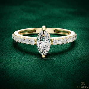 Anillo de Compromiso de Oro Amarillo de 9K, 10K, 14K, 18K con Diamante de Corte Marquesa, Certificado IGI, Banda Pavé, Anillo Solitario para Novia - Product Image 1