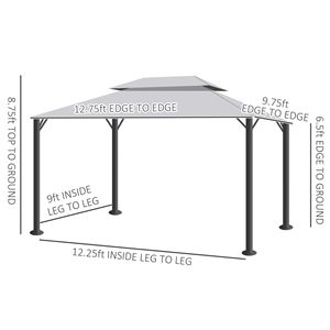Gazebo da Giardino 10x13 con Telaio in Alluminio, Tetto in Poliestere a 2 Livelli con Rete, Pergola Portatile in Legno Grigia per Esterni - Product Image 3