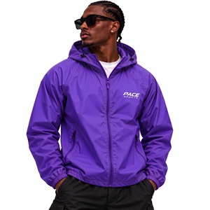 <b>mens</b> bright purple windbreaker <b>jacket</b> hooded water resistant lightweight nylon zip athletic <b>running</b> streetwear coat shell - Product Image 1