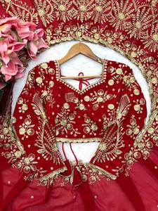 Elegant <b>Red</b> Embroidered Silk <b>Saree</b> With Dupatta Traditional Indian Wedding Wear Floor-Length Women's Dress - Product Image 6