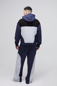 Survêtement Homme Personnalisé en Coton Molletonné Lourd, Coupe Droite, Deux Pièces (Haut à Capuche et Pantalon) avec Blocs de Couleurs, OEM - Product Image 2