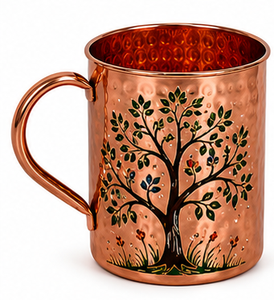 Mug en cuivre martelé fait main avec motif émaillé Fleur de Lotus |   Mug à Moscow Mule spirituel |   Vaisselle décorative en cuivre, cadeau - Product Image 4