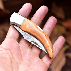 Couteau pliant de camping à lame droite en acier Damas, fait main, DIY, avec manche en bois à changement rapide, épaisseur de lame 3 mm, 7,5 cm - Product Image 5