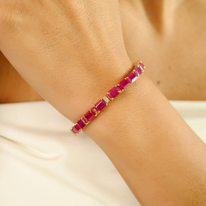 Exclusive Design Customized Gemstone 23.65ct. <b>Ruby</b> & Diamond Statement Tennis <b>Bracelet</b> Wedding Bridal Jewelry 18K Yellow Gold - Product Image 6