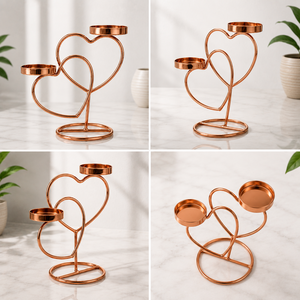 Portavelas de Metal con Doble Corazón para Decoración del Hogar, Centro de Mesa para Bodas, Candelabro Dorado Rosa, Alta Venta - Product Image 2