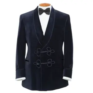 Annu Exports Men's Elegant Blue Velvet Smoking Jackets For Men Double Breasted Evening Smoking Parties Wears Jackets