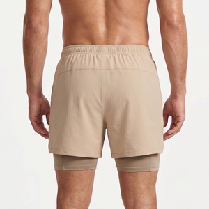 Elastic Waist Double <b>Layer</b> Shorts Men Workout Wear Compression 2 in 1 Shorts Polyester Cotton Sportswear Running Dual Shorts - Product Image 3