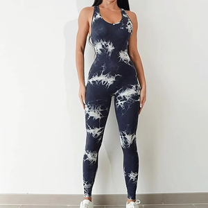 Combinaison de yoga tie-dye taille haute pour femme, sans manches, dos nu, longueur intégrale, extensible, respirante, coupe ajustée, tenue de sport - Product Image 1