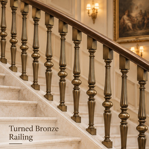 Barandilla de Bronce Artesanal con Balaustres Cónicos Acanalados para Hoteles de Lujo, Villas y Decoración del Hogar - Product Image 1