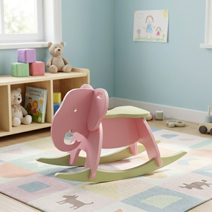Cette chaise à bascule simple mais durable en forme d'éléphant est fabriquée en bois de pin américain de haute qualité, sans danger pour les enfants. - Product Image 6