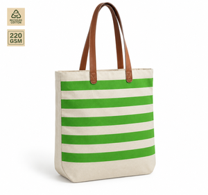 Sac fourre-tout de plage en toile de coton 220 GSM à rayures vertes 40x36.5x10 cm avec poignée, réutilisable, pour le voyage, le shopping, logo personnalisé, vente en gros, OEM, ODM, B2B - Product Image 4
