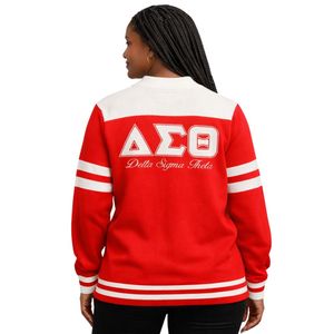 Cardigan in Lana Rossa Delta Sigma Theta per Donne, Vestibilità Comoda, Tessuto Premium, Abbigliamento Casual per Confraternite Greche - Product Image 2