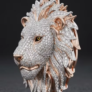 จี้ห้อยคอรูปหัวสิงโตฮิปฮอปประดับเพชรโมอิสซาไนต์  ทองคำขาว 925 ชุบทองคำชมพู สร้อยคอหรูหราดีไซน์รูปหัวสัตว์ - Product Image 1