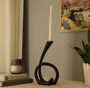 Modern Iron <b>Candlestick</b> Holder <b>Black</b> Curved Design Heat Resistant Home Decoration - Product Image 1
