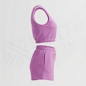 <b>Women's</b> 2 Piece Sporty <b>Set</b> Sleeveless Crop <b>Top</b> <b>and</b> Above Knee <b>Shorts</b> Solid Knitted Breathable Summer Wear - Product Image 3