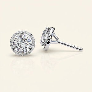 Boucles d'oreilles clous halo en diamant de laboratoire taillé 2 carats, or rose massif 14 carats, bijoux fins de luxe pour mariée, mariage, fête, cadeau, vente en gros - Product Image 1