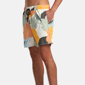 Men's Floral <b>Print</b> Board Shorts With Pockets Quick Dry Drawstring Waist Mid Length Casual Swim Trunks - Product Image 1