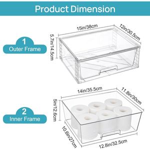 Grands tiroirs de rangement empilables, lot de 2, en acrylique transparent, organisateurs sous évier pour salle de bain, bacs en plastique à montage facile - Product Image 3