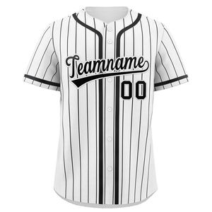 Camiseta de béisbol personalizada a rayas, blanca y negra, con estampado sublimado, nombre del equipo 00, unisex, para adultos, manga corta, transpirable, corte regular - Product Image 1