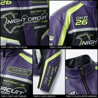 Blouson de moto coupe-vent à col montant, style motard, avec blocs de couleur violet et vert, fermeture éclair, pour la nuit