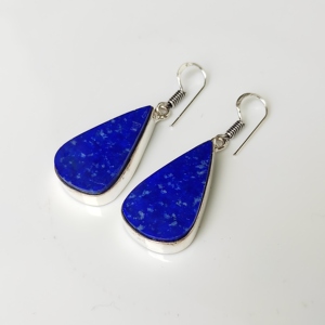 Boucles d'oreilles pendantes classiques style bohème en argent plaqué 925 avec lapis-lazuli en forme de poire, bijoux en pierres précieuses naturelles pour femme, idéales pour les soirées - Product Image 1