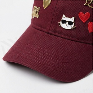 Maroon Baseball Cap With Applique Embroidery Bonjour <b>Cat</b> Heart Logo Adjustable Brim 6-Panel Hat Unisex Fashion Casual - Product Image 4