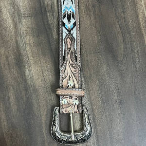 Venta al por mayor diseño de moda cinturón de cuentas de cuero mecanizado a mano cinturón occidental ajustable de cuero genuino de alta calidad duradero para Unisex - Product Image 5