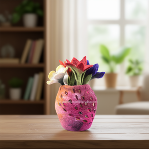 Handmade Artificial Wool Felt Flower with Vessel <b>Decoration</b> Bohemian Style <b>Spring</b> - Product Image 3