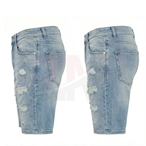 Custom Luxury Men Denim Rhinestone Shorts Premium Crystal Studded <b>Jean</b> Shorts OEM ODM Wholesale Manufacturer - Product Image 4