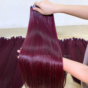 Paquetes de cabello crudo vietnamita puro barato en stock grande de Color Burdeos Extensiones de cabello humano virgen Proveedor de cabello liso de hueso - Product Image 5