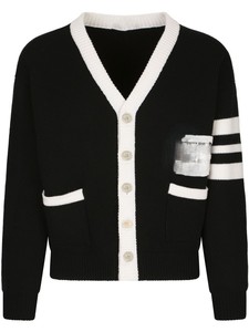 Cardigan pour homme à col en V avec bordure blanche et fermeture boutonnée, manches longues, tricot acrylique avec logos personnalisés - Product Image 3