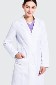 Blouse de laboratoire blanche tissée pour femme, uniforme d'hôpital, blouse de médecin, 3 poches, fermeture à boutons-pression, coton et polyester - Product Image 3