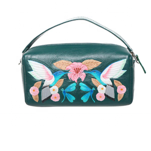 Étui à cosmétiques en cuir fabriqué à la main avec pochette en cuir décorée de fourrure décorée de colibri libellule tigre fleur de lys - Product Image 1