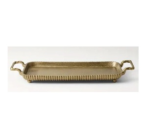 Bandeja de Servir Rectangular de Latón Vintage de Lujo con Asas, Adorno Decorativo de Aluminio Martillado Antiguo para Decoración y Exhibición del Hogar - Product Image 1