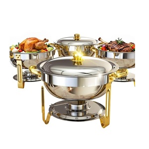 Plats de service en métal doré ou ivoire pour buffet d'hôtel, plats de service ronds ou rectangulaires en acier inoxydable pour hôtel, en vente - Product Image 4