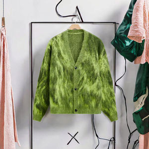Green Mohair Knitted <b>Cardigan</b> <b>Men's</b> Full Sleeve Solid Color Button Closure Autumn Sweater Thick Warm Style - Product Image 3