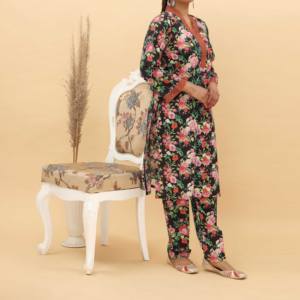 ชุดสูทสำหรับผู้หญิงกางเกงผ้าคอตตอนพิมพ์ลายดิจิตอลปักลาย2PC-PS5132สวยงาม - Product Image 2
