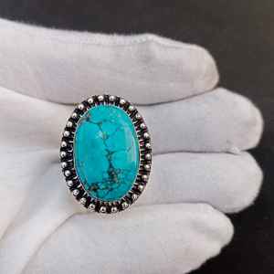 Natural Turquoise <b>Ring</b> 925 Sterling Silver Handmade Jewelry Gift For Women Birthday Unique Luxury Elegant Design - Product Image 4