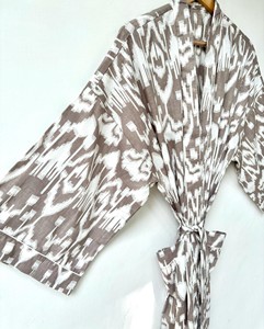 Kimono de Algodón Estampado Hecho a Mano para Mujer, Estilo Indio, con Secado Rápido y Cuello en V, para Playa o Verano, Largo Completo - Product Image 6