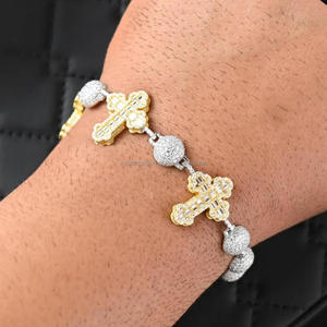 Dual Tone Rhodium & Gold Plated Cross Bracelet with Sparkling Moissanite Stones Christian Religious Jewelry Gift for <b>Men</b> Women - Product Image 1