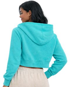 Sudadera con capucha corta personalizada para mujer, color turquesa, manga larga, estilo casual, para gimnasio y fitness. - Product Image 2