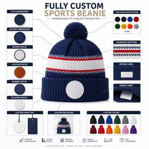 Gorro de Punto Personalizado OEM con Pompón Ajustable |   Gorro Deportivo de Invierno Personalizado |   Bordado Jacquard |   100% Acrílico |   Privado - Product Image 4