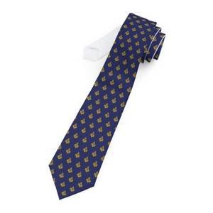 Corbata Clásica Azul Marino de Seda con Patrón de Corona Dorada Estampada en Satén para Servicios Empresariales y Ropa Formal de Negocios - Product Image 1