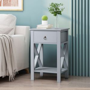 Comodino Moderno di Lusso Grigio con Cassetto a Due Livelli, Tavolino da Caffè in Stile Nordico per Camera da Letto, Design a Intersezione Laterale - Product Image 2