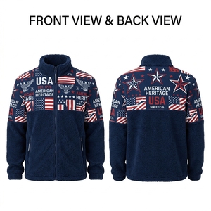 High Density 350 GSM <b>Sherpa</b> <b>Fleece</b> Jacket All Over Jacquard Eagle Star Graphic Custom Label Zipper Outerwear - Product Image 3