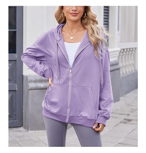 Sudadera con Capucha para Mujer, 100% Algodón, Manga Larga, Cuello Redondo, Hombros Caídos, Color Sólido, Cómoda, Casual, con Cierre, al Mejor Precio - Product Image 2